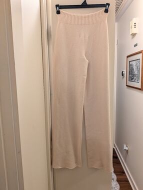 NWT Scandal Italy Cozy Wide-Leg Knit Pull-On Pants Cream Italian Luxury Large